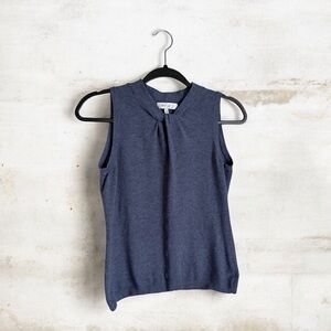 Milly Sleeveless Knit Sweater Top Twist Neck Keyhole S Blue